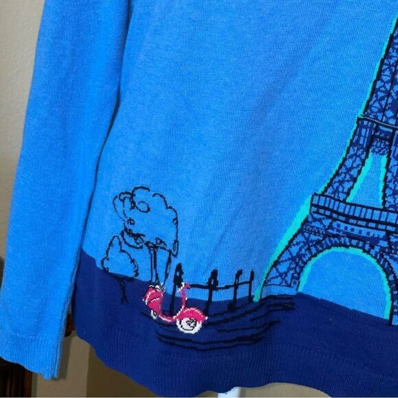Talbots Paris Blue Eiffel Tower Intarsia Sweater Pullover Small Petite - Picture 3 of 3